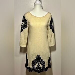 Elegant Cream and Black Lace Dress